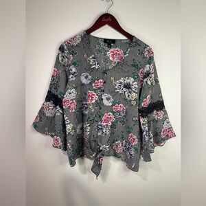 BCX Black and Pink Floral Striped Blouse